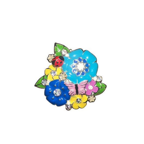 Giant Bright Flowers With Ladybug Rhinestone Necklace Pendant‎ - Picture 1 of 5